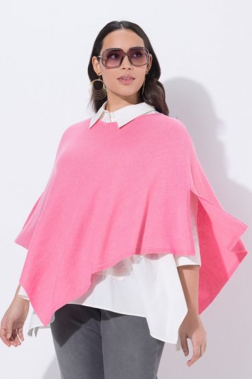 Ulla Popken 820512 Gebreide poncho van wolmix met V-hals Lichtroze - Poncho's & capes - 