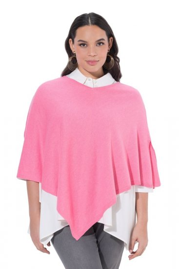 Ulla Popken 820512 Gebreide poncho van wolmix met V-hals Lichtroze - Poncho's & capes - 