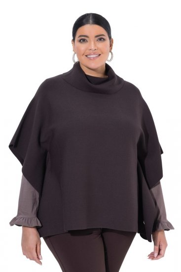 Ulla Popken 820620 Ponchotrui met col Mahoniebruin - Poncho's & capes - 
