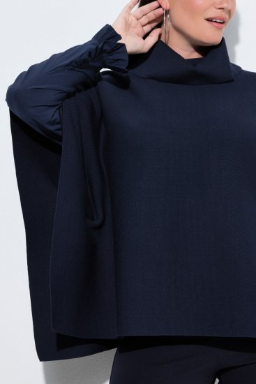 Ulla Popken 820620 Ponchotrui met col Donkerblauw - Poncho's & capes - 