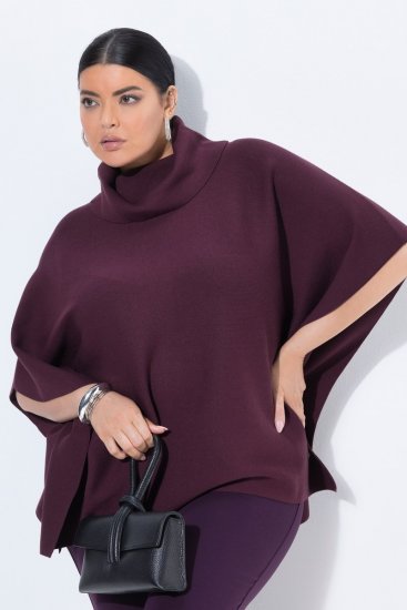 Ulla Popken 820620 Ponchotrui met col Pruim - Poncho's & capes - 