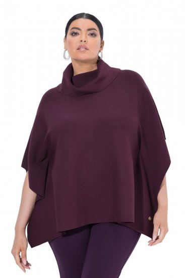 Ulla Popken 820620 Ponchotrui met col Pruim - Poncho's & capes - 