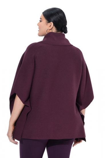 Ulla Popken 820620 Ponchotrui met col Pruim - Poncho's & capes - 