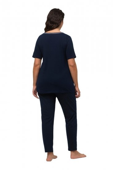 Ulla Popken 821244 Pyjama met stippen Donkerblauw - Pyjama's en Loungewear - 