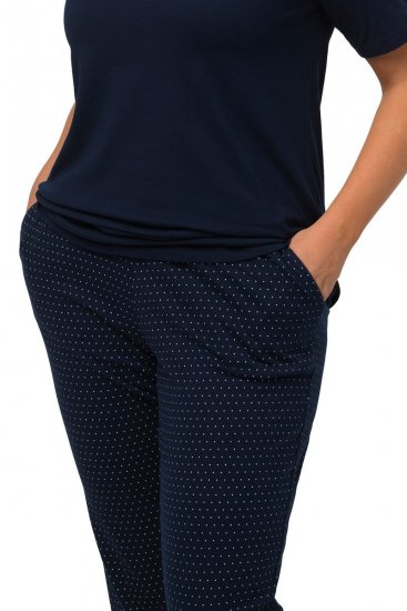 Ulla Popken 821244 Pyjama met stippen Donkerblauw - Pyjama's en Loungewear - 
