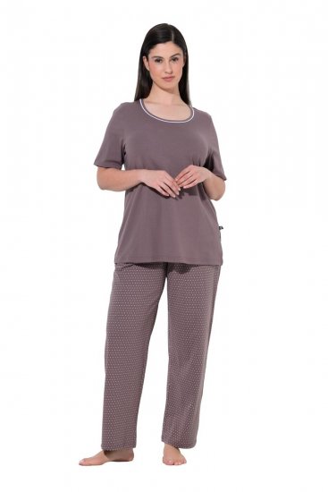 Ulla Popken 821244 Pyjama met stippen Bruin - Pyjama's en Loungewear - 