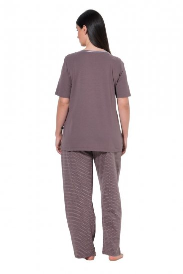 Ulla Popken 821244 Pyjama met stippen Bruin - Pyjama's en Loungewear - 