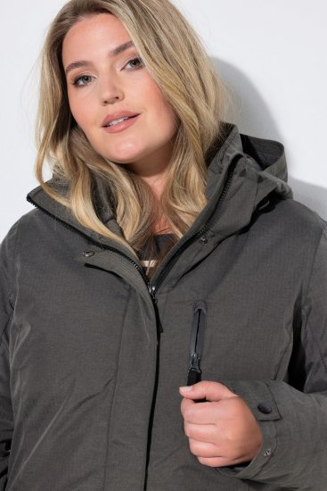 Ulla Popken 821737 Gewatteerde HYPRAR parka met capuchon Donkergrijs gemêleerd - Jassen - Damesjassen in grote maten