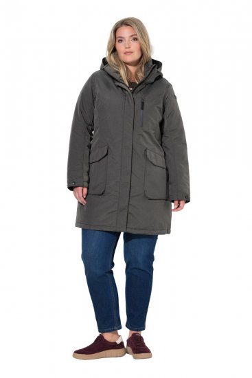 Ulla Popken 821737 Gewatteerde HYPRAR parka met capuchon Donkergrijs gemêleerd - Jassen - Damesjassen in grote maten