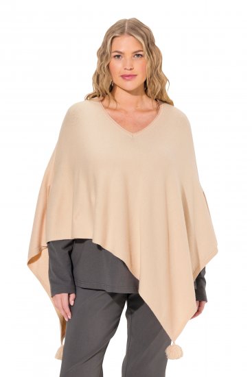 Ulla Popken Knit Pointed Hem Poncho Nature Melange - Sweaters & hoodies - 