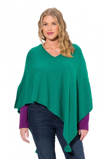 Ulla Popken Knit Pointed Hem Poncho Emerald Green - Sweaters & hoodies - 