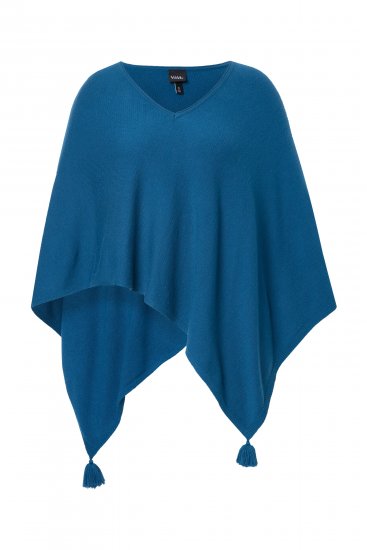 Ulla Popken Knit Pointed Hem Poncho Cerulean - Sweaters & hoodies - 