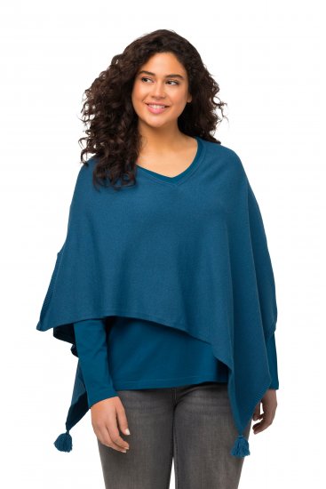 Ulla Popken Knit Pointed Hem Poncho Cerulean - Sweaters & hoodies - 