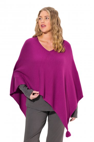 Ulla Popken Knit Pointed Hem Poncho Berry - Sweaters & hoodies - 