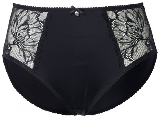 Ulla Popken 822864 Gebloemde slips met kant Zwart - Slips - 