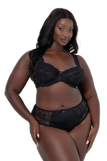 Ulla Popken 822864 Gebloemde slips met kant Zwart - Slips - 