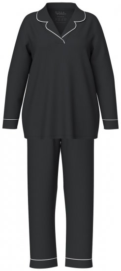 Ulla Popken 823030 Pyjama met overhemdkraag Zwart - Pyjama's en Loungewear - 