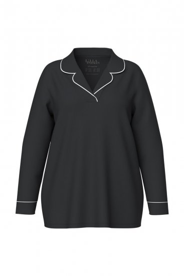 Ulla Popken 823030 Pyjama met overhemdkraag Zwart - Pyjama's en Loungewear - 