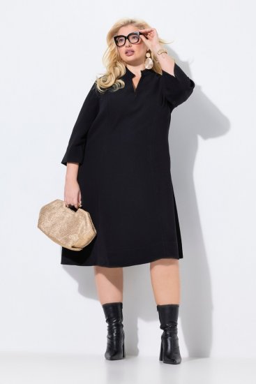 Ulla Popken 823290 Midi-jurk met V-hals Zwart - Midi jurken - Midi jurken in grote maten