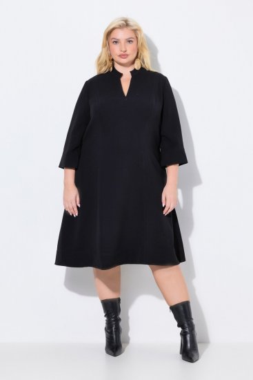 Ulla Popken 823290 Midi-jurk met V-hals Zwart - Midi jurken - Midi jurken in grote maten