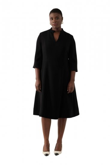 Ulla Popken 823290 Midi-jurk met V-hals Zwart - Midi jurken - Midi jurken in grote maten