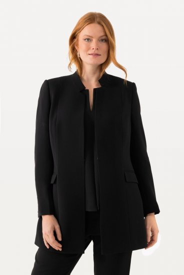 Ulla Popken 823318 Blazer met opstaande kraag Zwart - Blazers - Blazers in grote maten voor dames