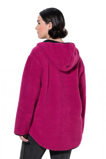 Ulla Popken 823371 Teddyjas met capuchon en doorgestikte zakken Fuchsia - Fleecekleding - 