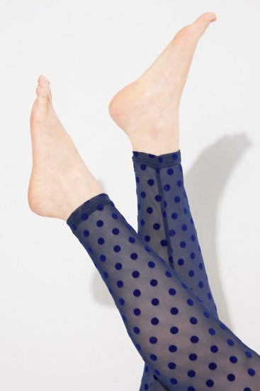 Ulla Popken 823383 Gestippelde panty legging Donkerblauw - Panty's & sokken - 