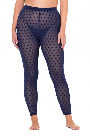 Ulla Popken 823383 Gestippelde panty legging Donkerblauw - Panty's & sokken - 