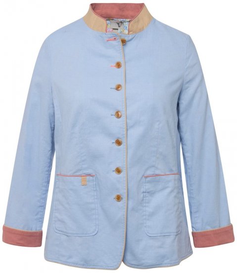 Ulla Popken 823538 Blazer van linnenmix met opstaande kraag Lichtblauw - Blazers - Blazers in grote maten voor dames