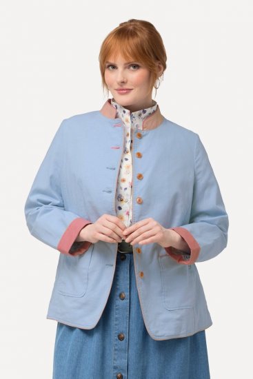 Ulla Popken 823538 Blazer van linnenmix met opstaande kraag Lichtblauw - Blazers - Blazers in grote maten voor dames