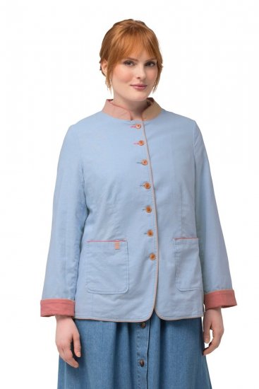 Ulla Popken 823538 Blazer van linnenmix met opstaande kraag Lichtblauw - Blazers - Blazers in grote maten voor dames