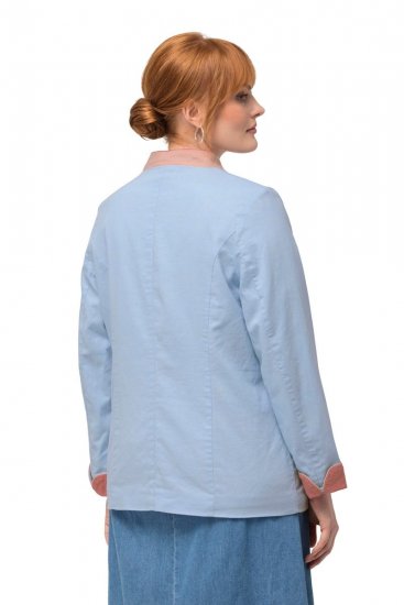Ulla Popken 823538 Blazer van linnenmix met opstaande kraag Lichtblauw - Blazers - Blazers in grote maten voor dames