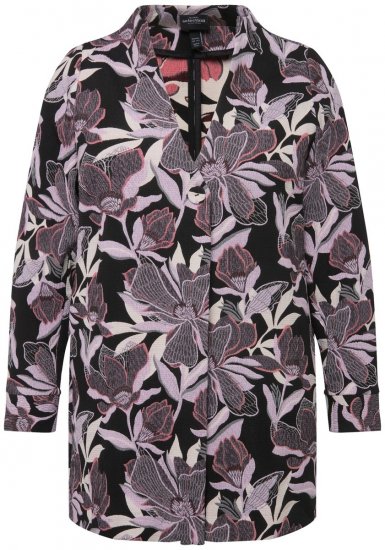 Ulla Popken 823967 Gebloemde jacquard blazer met driekwartmouwen Zwart - Blazers - Blazers in grote maten voor dames
