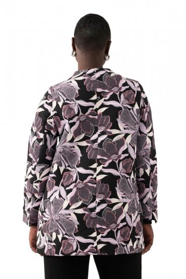 Ulla Popken 823967 Gebloemde jacquard blazer met driekwartmouwen Zwart - Blazers - Blazers in grote maten voor dames