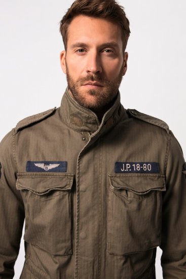 JP1880 Field Jacket with Badges Vintage Look TALL Moss Green - TALL jassen - TALL jassen met extra lengte