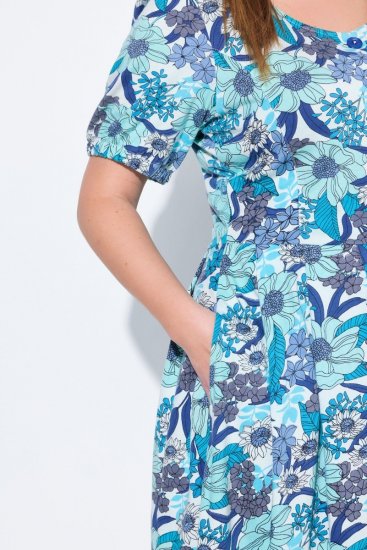 Ulla Popken 824966 Gebloemde blousejurk Donkerblauw - Blousejurken - 
