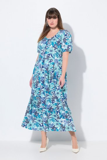 Ulla Popken 824966 Gebloemde blousejurk Donkerblauw - Blousejurken - 