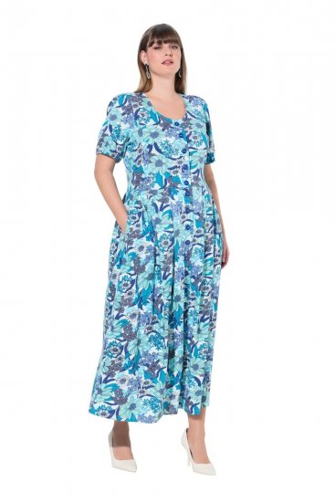 Ulla Popken 824966 Gebloemde blousejurk Donkerblauw - Blousejurken - 