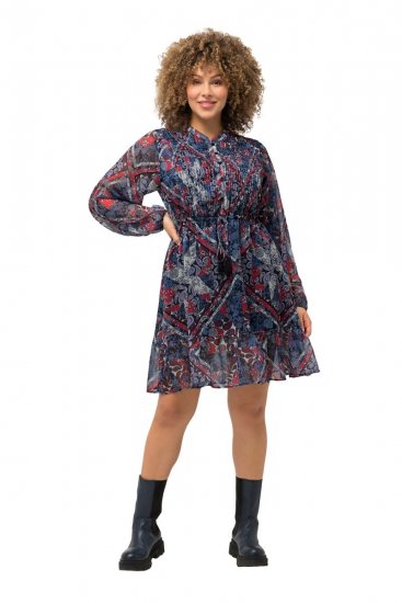 Ulla Popken 824976 Bedrukte jurk Donkerblauw - Midi jurken - Midi jurken in grote maten