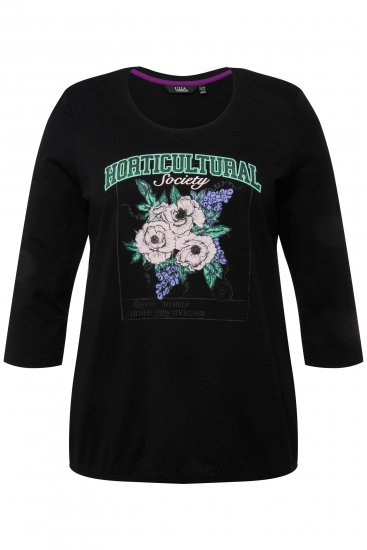 Ulla Popken Horticultural Graphic Floral Tee Black - Bedrukte T-shirts voor dames - 