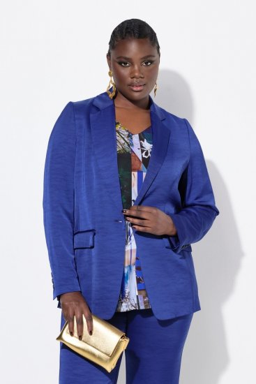 Ulla Popken 826161 Gestructureerde blazer met kleppen Donkerblauw - Blazers - Blazers in grote maten voor dames