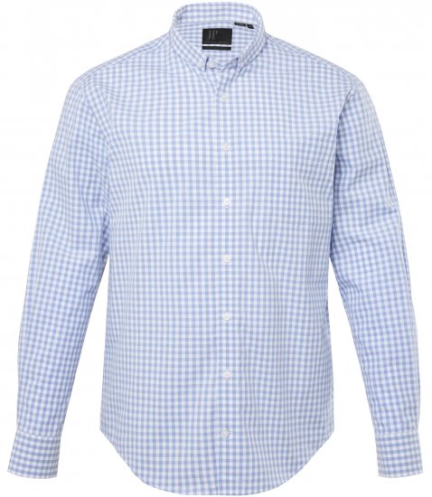 JP1880 Modern Fit Button-Down Collar Long Sleeve Check Shirt Light Blue - Overhemden - Overhemden Grote Maten Heren