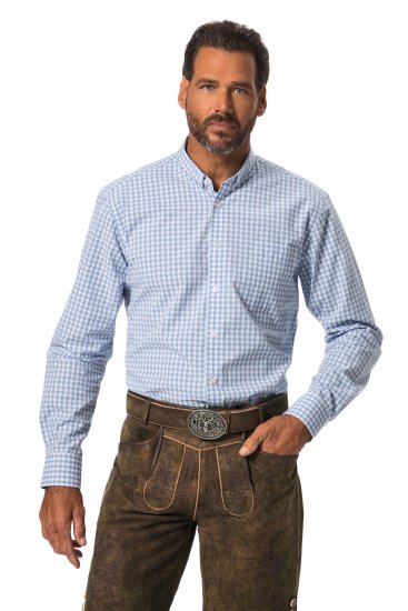 JP1880 Modern Fit Button-Down Collar Long Sleeve Check Shirt Light Blue - Overhemden - Overhemden Grote Maten Heren