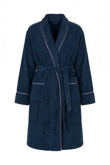 Ulla Popken 826794 Badstof badjas Donkerblauw - Ochtendjassen & badjassen - 