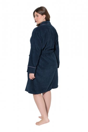 Ulla Popken 826794 Badstof badjas Donkerblauw - Ochtendjassen & badjassen - 