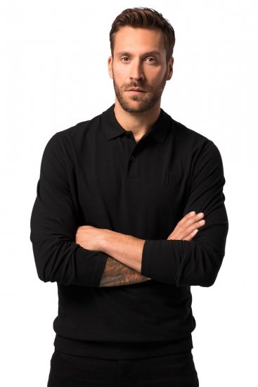 JP1880 827115 Poloshirt met lange mouwen en buikpasvorm Zwart - Polo shirts - Grote Maten Poloshirts Heren