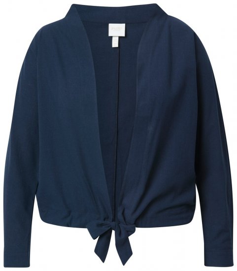 Ulla Popken 827116 Bolero met opstaande kraag van linnenmix Donkerblauw - Bolero's - 