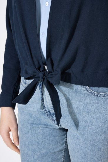 Ulla Popken 827116 Bolero met opstaande kraag van linnenmix Donkerblauw - Bolero's - 