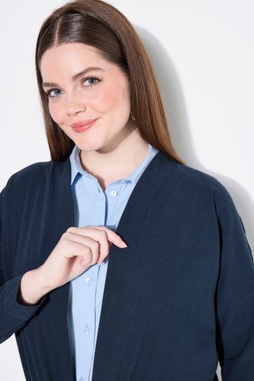 Ulla Popken 827116 Bolero met opstaande kraag van linnenmix Donkerblauw - Bolero's - 